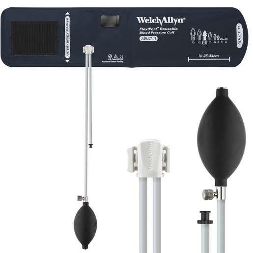 Cuff Blood Pressure, FlexiPort, Size 11, Adult, 2-Tube [8' & 13'], Tri-Purpose Connector, Inflation Bulb and Valve, Range 25-34 cm, Nylon, Reusable (1/EA) by Hillrom/Welch Allyn  ID REUSE-11-2BV